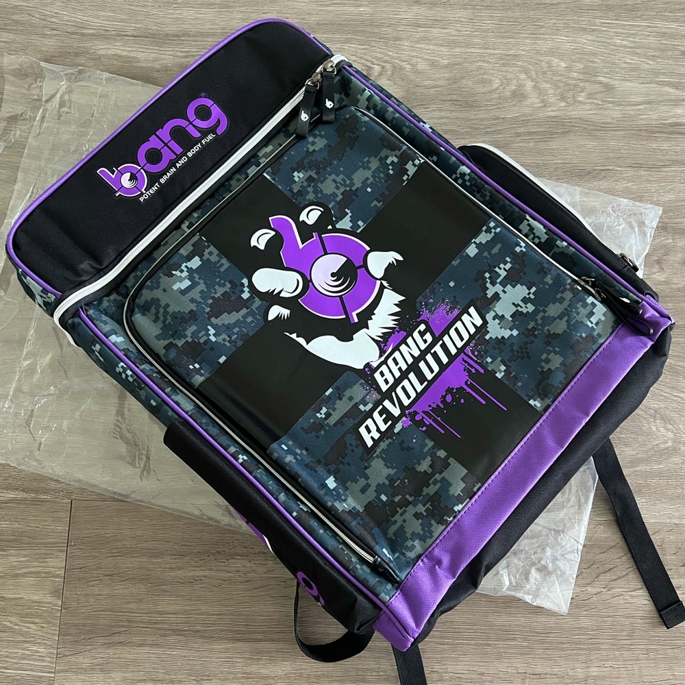 Bang Energy Never Used Purple/Black/Camouflage Backpack